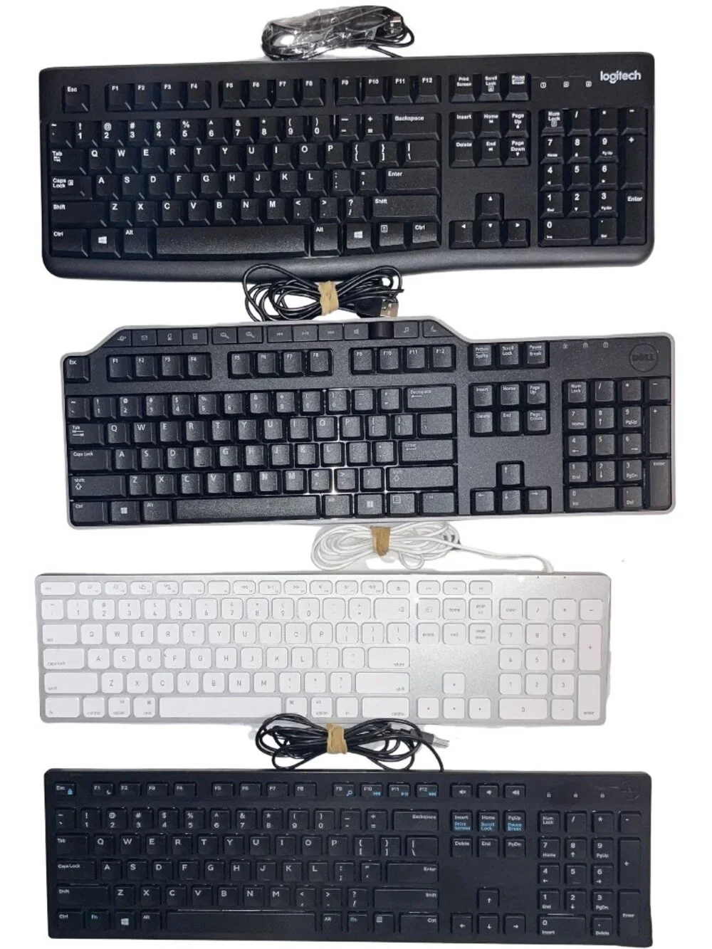 4 Wired Office Keyboard Bundle – Logitech K120, Dell KB522 / KB216t, Yivandi
